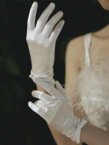 1 Pc Women's Wedding Glove Short Pearl Tulle Gloves Tea Party Evening Dance Party Gloves Dress Accessories Fall Clothes For Women Valentine's Day Accessories - White - View 2