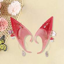 Halloween Cosplay Elf Ears Mushroom Flower Crystal Design Fairy Ear Accessories For Women Party Costume - 玫紅色 - 查看 3