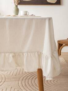 1 件复古农舍风格白色荷叶边桌布，方形，涤纶面料，适用于餐厅、厨房、咖啡桌、婚礼、装饰 - 白色 - 查看 11