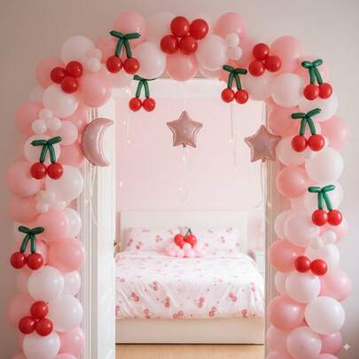 115Pcs Cherry Balloon Garland Arch Kit With Pink, Red And White Balloons For Birthday Party, Baby Shower, Wedding, Bridal Party, Christmas New Year Decoration