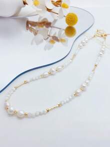 1 pièce Collier de perles baroques élégant, nouveau design minimaliste mode polyvalent affinant pour femmes, convient pour le port quotidien, le style vacances, bijoux pour femmes