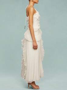 Women's Boho Halter Backless Maxi Dress Sleeveless High Waist Ruffled Party Prom Evening Dresses - Trắng ngà - Xem 3