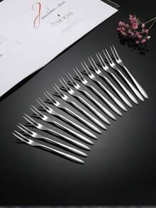20pieces, Stainless Steel, 12cm*2cm, Fruit Fork Stainless Steel Set, Creative And Cute European-Style Small Luxury Double-Toothed Fork, Suitable For Travel Restaurants And Hotels, Suitable For Home Kitchens, Dining Rooms, Weddings, Parties, And Kitchens. It Is An Excellent Choice For Christmas Gifts And Back-To-School.