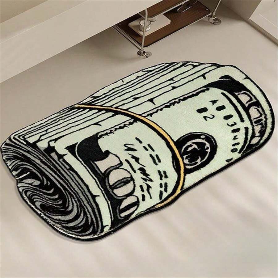 1pc Coin Shaped Rug, Cartoon Dollar Mat, Faux Wool Rug, Home Bedroom Bedside Carpet, Asymmetrical Shape Mat - Multicolor - View 1