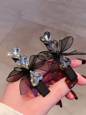 2pcs Vintage Lace Bow Rhinestone Hair Clips, Elegant Hair Accessories, Claw Clips, Hair Claws, Hair Slide, Hair Barrettes, Cute Accessories, Looks Of Party