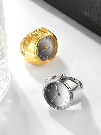 New Ombre Gold Color Round Finger Ring Watch, Silver Jewelry Creative Finger Watch