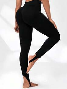 Women's Fitness Leggings Skinny Legging With Foot High Waist Ideal For Gym Pilates And Physical Activity Everyday Basic And Elegant Shaping Pants With FOOT - 黑色 - 查看 2