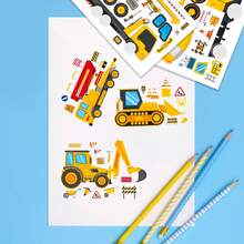 8pcs Construction Vehicle, Transportation, Car, Motorcycle, Car, Train Interactive Stickers. Construction Vehicle Tattoo Stickers, Space Excavator Robot Car Face Stickers. Perfect Birthday, Holiday, Christmas Gift, Toy - Multicolor - View 3