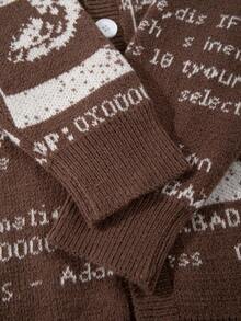 Unisex Retro Abstract Letter Pattern Knitted Cardigan, Casual European/American/Asian Style, Suitable For Spring, Autumn, Winter