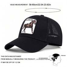 1Piece Men Horse Embroidered Baseball Cap Mesh Hat Outdoor Adjustable Sunscreen Leisure Hat Spring Autumn Travel Tourism Beach Vacation - 彩色 - 查看 2