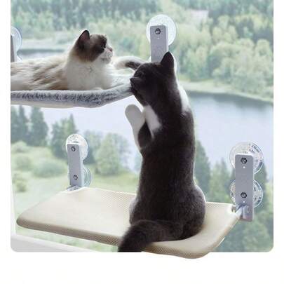 1 Stück Saugnapf-montiertes Katzen-Bett, Balkon-Glas Katzen-Hängematte, abnehmbares und faltbares Katzen-Bett, einfach zu montierender Katzen-Baum für Innenbereich, geeignet für Katzen zum Sonnenbaden