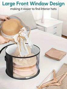 1 pieza Caja de almacenamiento de sombreros de vista clara y apilable, extra grande, de tela, organizador de plástico para sombreros vaqueros, de sol, de playa, ligero, resistente a las manchas, con ventana transparente, cremalleras dobles, asas reforzadas, para ropa, juguetes, accesorios de uso diario, ideal para regalo de primavera, Navidad, Halloween, Año Nuevo