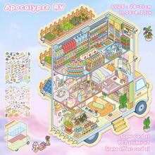 New Large Size DIY Scene Stickers, Adult Landscape Stickers, House Stickers, Scrapbooking Stickers, 3D Miniature House Micro Landscape Stickers, DIY Scrapbook Stickers, Landscape Stickers, Scenery Stickers, Notebook Stickers, Reusable, Multiple Sizes Available - Multicolor - View 9