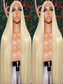 Blonde Silk Straight Lace Front Wigs Human Hair Straight Wig Human Hair 180% Density 13x4 Lace Front Wigs Human Hair Pre Plucked Grey Wigs For Women With Baby Hair#613 - 金色 - 查看 3
