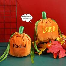 Spersonalizowana, spersonalizowana torebka na cukierki z dyni na Halloween z imieniem, słodka, kreatywna torebka na prezent z serii duchów na Halloween, aksamitna torebka z dynią, torebka na prezent na Halloween i Boże Narodzenie, torebka na prezent z dynią, torebka na cukierki na imprezę świąteczną, odpowiednia na imprezę halloweenową, spotkanie, wyjście, zabawę, jako prezent na Halloween dla rodziny, przyjaciół, braci i sióstr