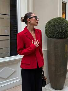 Elegant Vintage Red Christmas Dress - Waist Cinched Silhouette, High Fashion Vibe, Women Autumn/Winter Clothing - Red - View 4