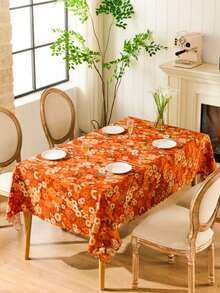 1PC Colorful Retro Daisy Floral Tablecloth Orange Brown Bohemian Rectangle Tablecloth Durable Polyester Easy Care & Washable Fits Round Tables Perfect For Indoor Home Decor For Outdoor Garden & Patio Parties Wedding Decor Tablecloth Picnic Table Cover Washable & Easy Clean Table Mat - Multicolor - View 12