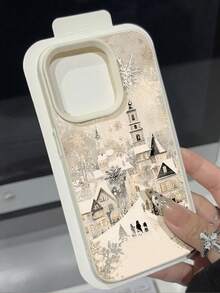 1pc Winter Snowflake & Snowhouse Christmas Pattern Waterproof Anti-Drop Anti-Slip Soft Textured Phone Case, Compatible With Apple, Phones,International Version, Not The Domestic Version - Multicolor - View 4