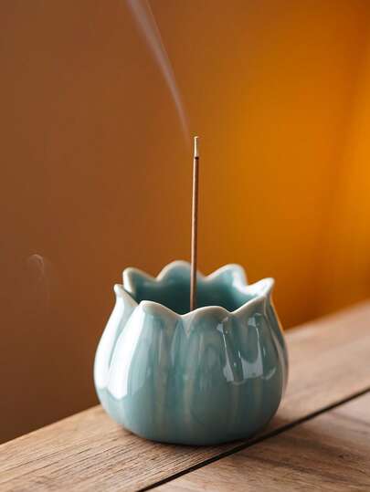 1 حامل بخور سيراميك على شكل زهرة، قطعة فنية زخرفية إبداعية للاستخدام في غرفة المعيشة أو الخارج