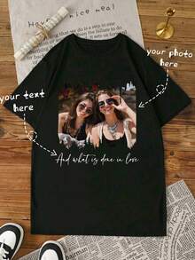 Maßgeschneidertes Damen Große Größen T-Shirt, Team Building Benutzerdefiniert, Laden Sie Ihr Foto/PNG/Gruppenfoto hoch, Damen Große Größen Rundhals Loose Sporty T-Shirt, Bedrucktes Damen T-Shirt, Damen Schwarzes Top, Halloween Geschenk, Weihnachten, Herbst Top, Valentinstag Geschenk, Geburtstags Geschenk, Geschenk für beste Freundin, Herbst Damen Top, Bestie Benutzerdefiniert, Damen Große Größen Einfarbiges Schwarzes Top - Schwarz - Übersicht 1