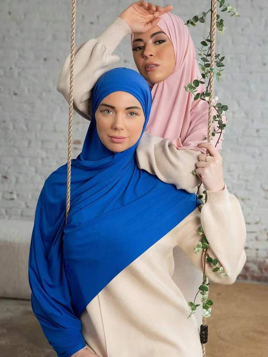 1pc Women's Solid Color Instant Jersey Hijab - Solid Color - View 1