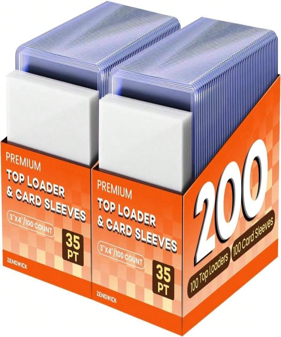 200 Card Sleeves Top Loaders For Cards, 3" X 4" Hard Plastic Toploaders, Baseball Card Protectors, Trading Card Holder For Football Sports Cards (100 Toploaders + 100 Penny Sleeves) - 100 Tay áo cứng 100 Tay áo mềm - Xem 1