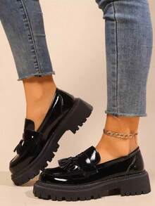 Giày lười phong cách Anh giản dị mùa xuân 2024 dành cho nữ, giày bệt cổ sâu dành cho sinh viên - màu đen - Xem 2