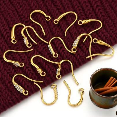 6 Pcs 304 Stainless Steel 18k Gold-Plated Ear Hooks With Synthetic Crystal Embellishments, Boucle D'oreille, Handcrafted DIY Earring Components