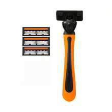 Men's Manual Safety Razor, Triple Layer Stainless Steel Blades, Replaceable Shaving Head - Orange - View 18