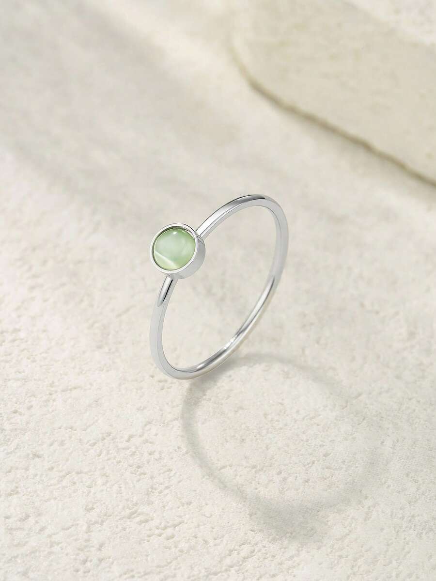 A Simple And Elegant Blue Moonstone Ring Stainless Steel Delicate Women's Hand Jewelry Suitable For Party Wear - Silver - View 1