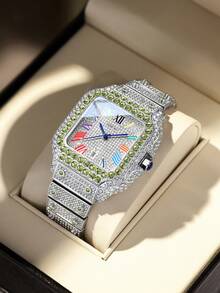 DAYAND NIGHT 2025 New 42mm Full Rhinestone Luxury Quartz Watch, Iced-Out Diamond Watch, Moissanite Roman Watch, Dazzling, Unisex, Business Casual, Fashion Versatile, Waterproof, Popular Model - 22 Colors, Suitable For Party, Banquet, Daily Wear, Gift For Valentine's Day, Anniversary, Birthday - 玫瑰金 - 查看 13