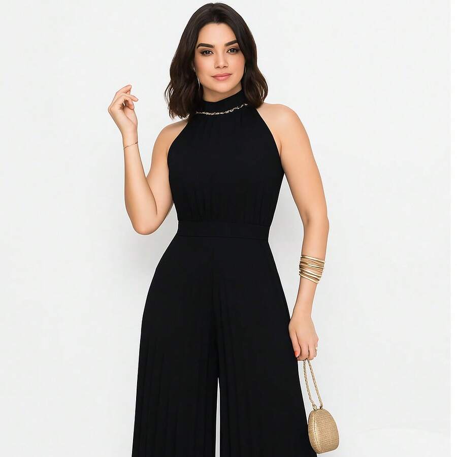 Pleated Jumpsuit For Weddings And Special Events - 黑色 - 查看 1