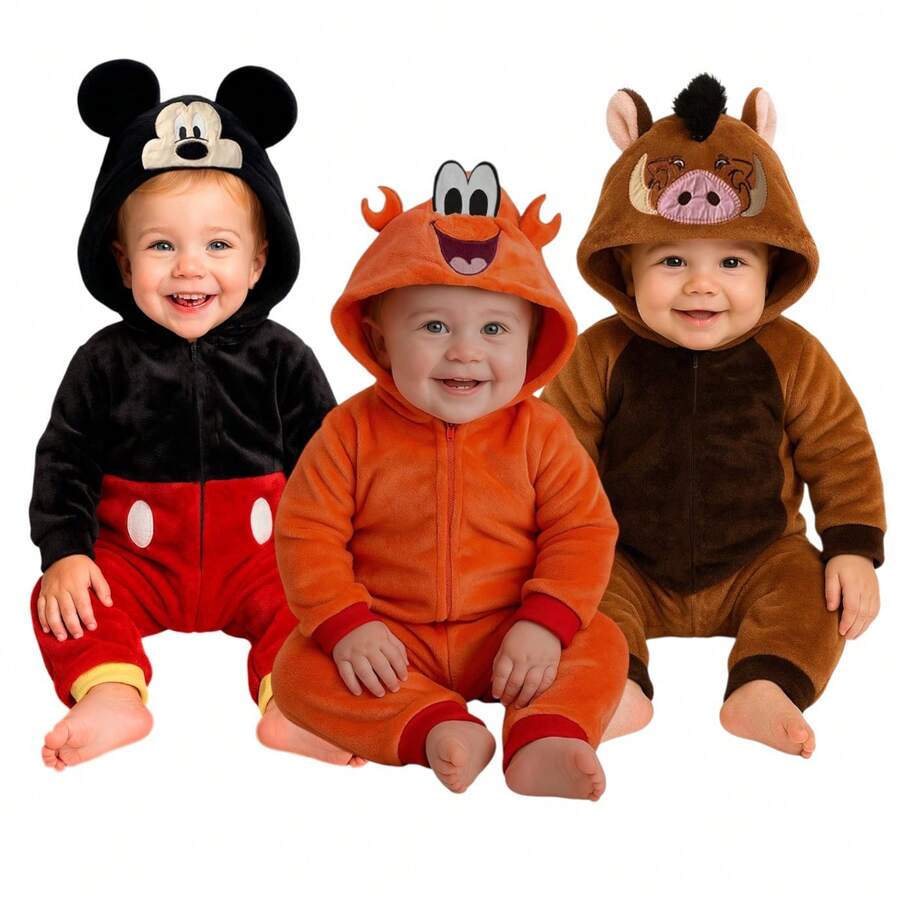 Disney Pack 3 Mameluco con gorro bordado sin pie , Sebastián, Pumba - Multicolor - Ver 1