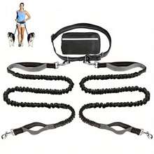 Hands-Free Dog Leash With Reflective Waist Pouch, Retractable Elastic Pet Leash For Walking, Running, Hiking