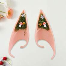 Halloween Cosplay Elf Ears Mushroom Flower Crystal Design Fairy Ear Accessories For Women Party Costume - 淺粉色 - 查看 4