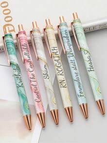 Pulpen Ballpoint Tombol Tekan Logam Marmer dengan Teks/Logo Kustom, Pola Cetak Transfer Panas, Pulpen Promosi Minimalis, Pulpen Membran Bunga Multi-Warna Kreatif, Dekorasi Kantor - MultiWarna - View 3