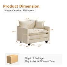 Modern Modular Sectional Sofa Chair, 41.4" Upholstered Chenille Single Accent Chair Comfy Cloud Deep Seat Couch, Oversized Armchair With Toss Pillow For Living Room Bedroom,Beige - Beige Singe Chair - 查看 10