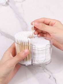 1 Pc Holder, Bathroom Cup Toothpick Dispenser, Round Paper Cup Toothpick Storage Box, Bathroom Accessory Storage Box, Vanity Makeup Storage Box Set,Dressing Table Organizer For Swabs, Pads, Dental Floss - Multicolor - View 4