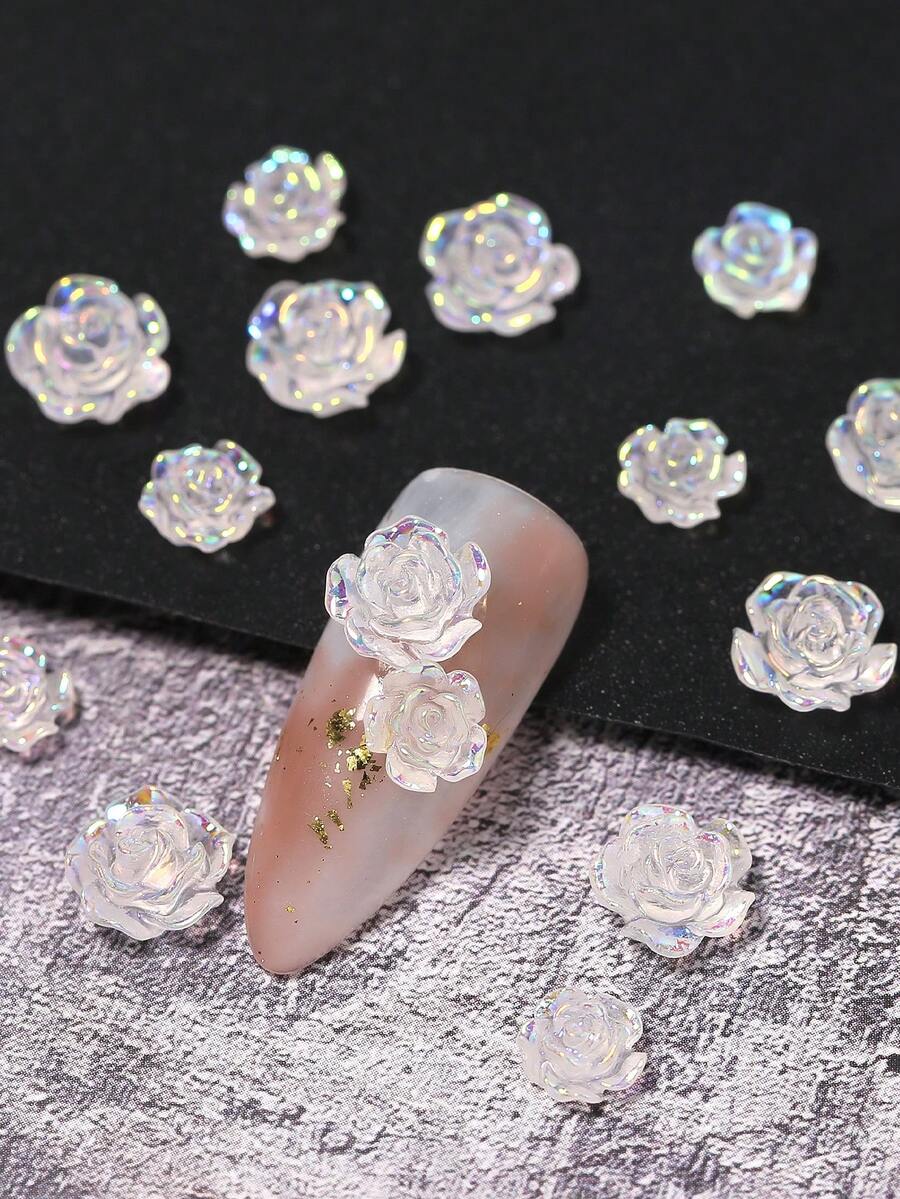 100pcs/Bag Nail Supplies Resin Rose Flower Camellia Decoration Charms Flatback 3D Nail Art Accessories