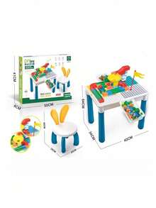 Mesa de bloques de construcción multifuncional para niños todo en, mesa de actividades y juego de sillas con 206 bloques, almacenamiento, mesa de agua/mesa de /mesa de juegos/mesa de comedor para niños pequeños (azul) - Azul y blanco - Ver 3