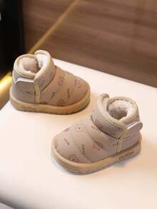 1 双男女通用婴儿卡通印花厚软底雪地靴，适合幼儿和儿童的温暖冬靴