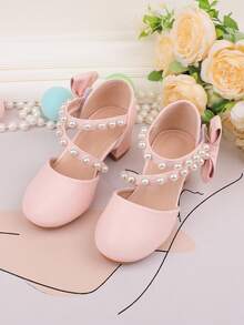 Mädchen Mode Rosa Schleife Klobige High Heel Mary Jane Schuhe, Perlen Prinzessin Kleiderschuhe für alle Jahreszeiten, formelle Party Aufführung Hochzeit Bankett Abendparty, süße niedliche Blumenmädchen Schuhe für Kleinkinder, Kinder, große und kleine Mädchen, vielseitige Kleiderschuhe - Pink - Übersicht 5