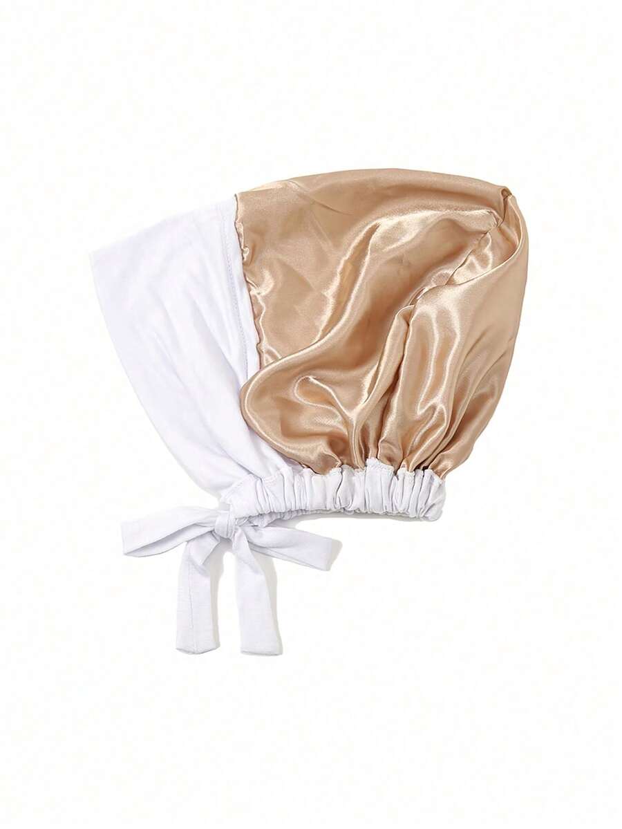 1pc Women's Solid Color Tie-Up Elastic Drawstring Headband With Lining - White - View 1