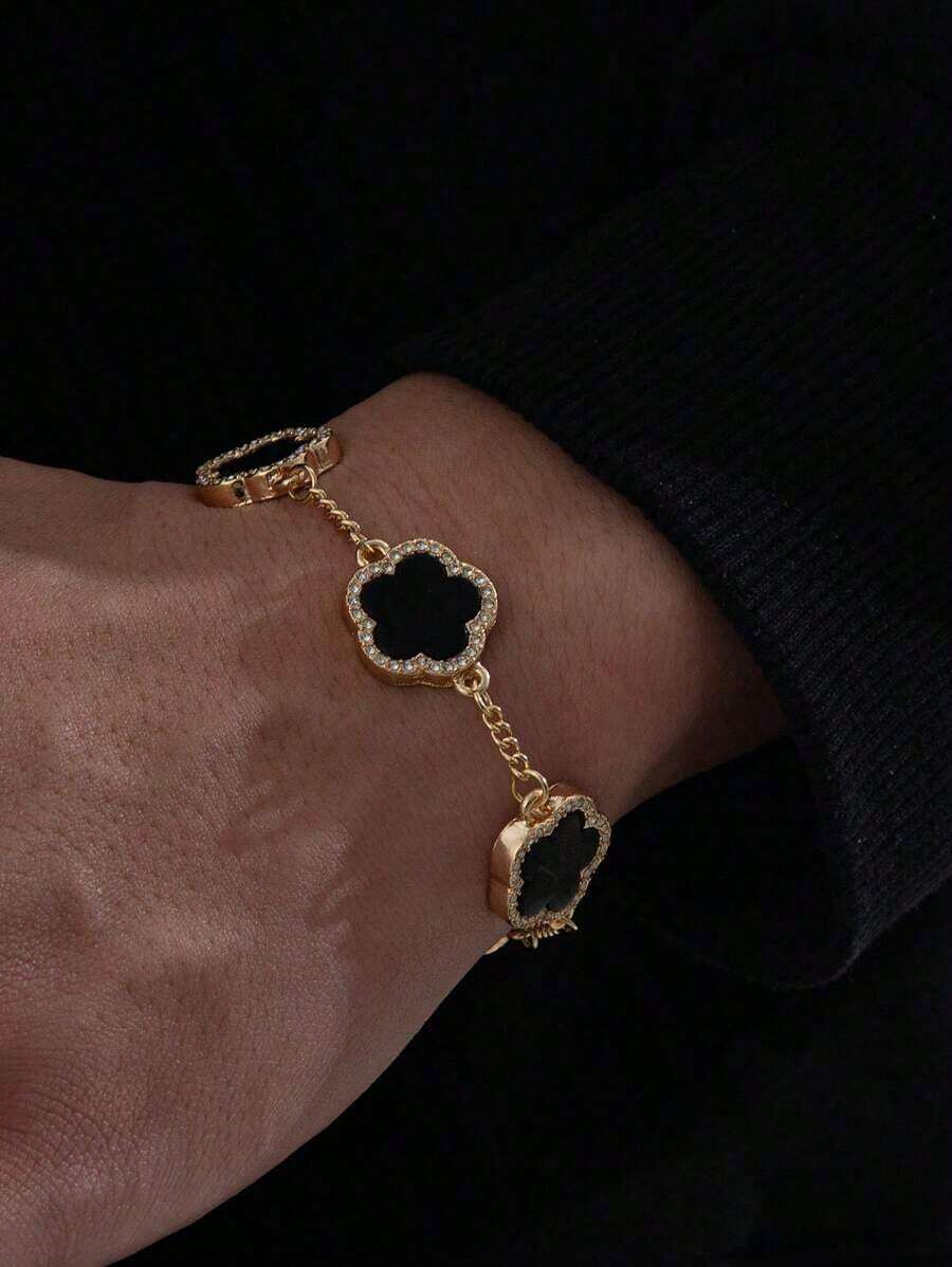 1pc Classic Design Business Fashion Lucky Four-Leaf Clover Bracelet For Men - Black 2 - View 1