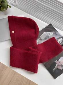 Women's Fashion Versatile Balaclava Hat, Knitted Hat Scarf Set, Autumn/Winter Outdoor Ear Warmer Beanie Autumn Decor