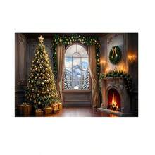 Horizontal Photographic Background For Photo Shoots Sublimated Fabric 3D Fireplace Garland Realistic Christmas Scene 2.20x1.50cm - FF-3255 - View 1