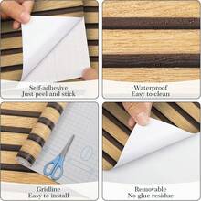 Arthome 44x300CM Papel de Contacto Pelar y Pegar Papel Pintado de Grano Rejilla de Madera Autoadhesivo Rollo de Vinilo de Paredíble para Armarios Estantes de Escritorio de Encimera - Marrón Rayas de Madera - Ver 6