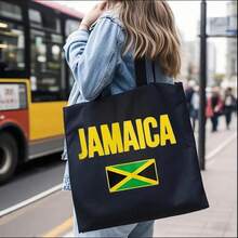 1pc Jamaica Design Print Canvas Tote Bag - Lightweight Reusable Foldable Shoulder Bag With Bold JAMAICA Lettering & National, Stylish Retro Open-Top Bag Daily Use, Holiday, Purse Tote Bag, Spacious Interior, Hand Washable, Fashion Lovers