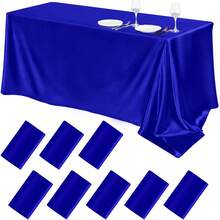 1pc Rectangular Tablecloth, Non Fading Satin Tablecloth, Suitable For High-End Hotel Banquets, Wedding Banquets, Restaurant Party Decorations - Royal Blue - View 12