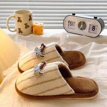 Niedliche Plüsch-Schleifen-Hausschuhe, warme Damen-Hausschuhe für Zuhause, rosa flache Schuhe, Hausschuhe, Winterschuhe, Damen-Flachschuhe, Halloween-Hausschuhe, Weihnachts-Hausschuhe